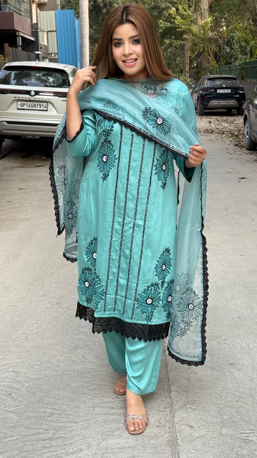 Mehraya Pakistani Suit Set- Green, Yellow, Purple