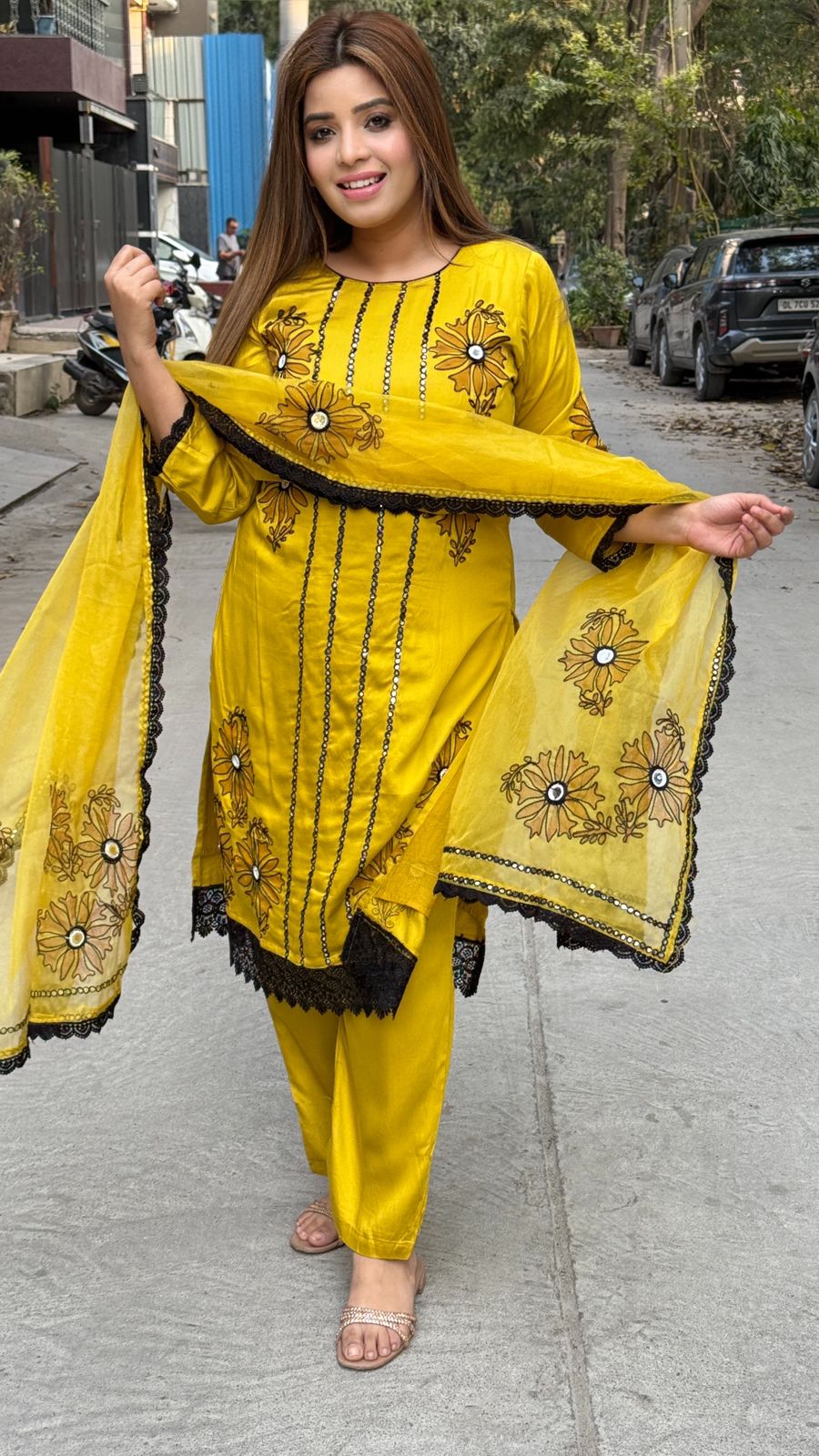 Mehraya Pakistani Suit Set- Green, Yellow, Purple