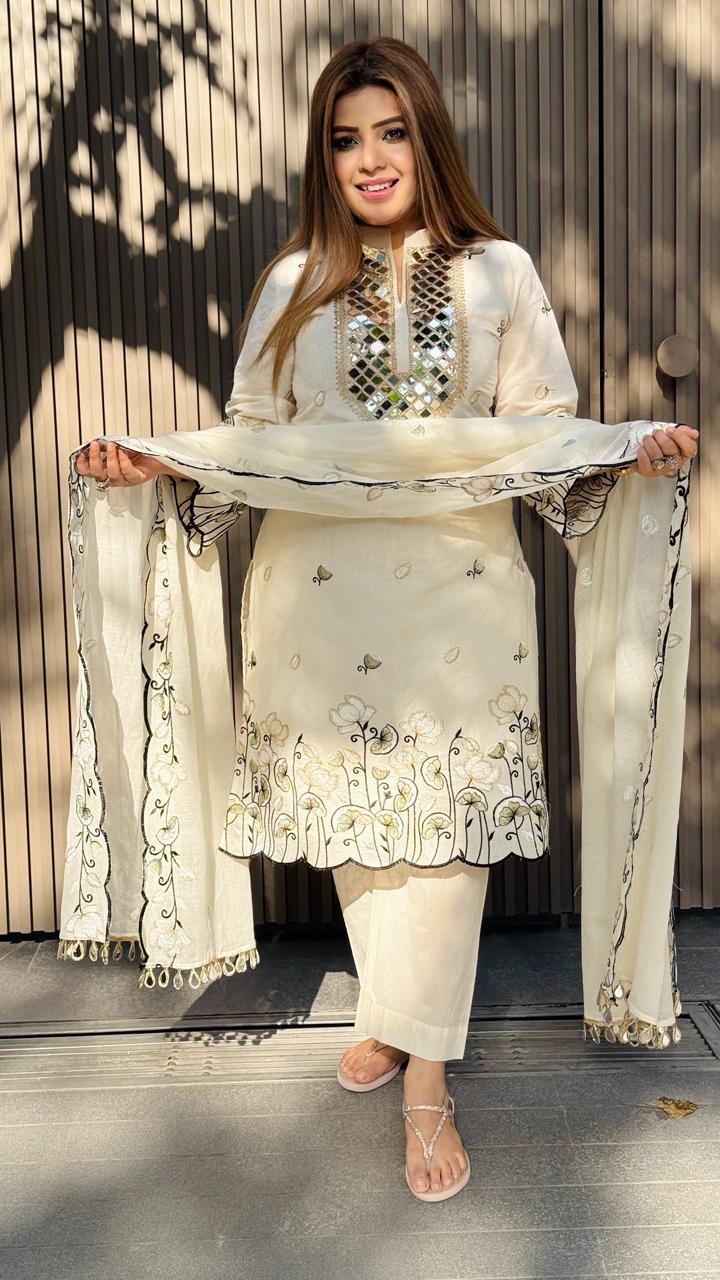 Zehvika Kora Cotton Suit Set- Biege