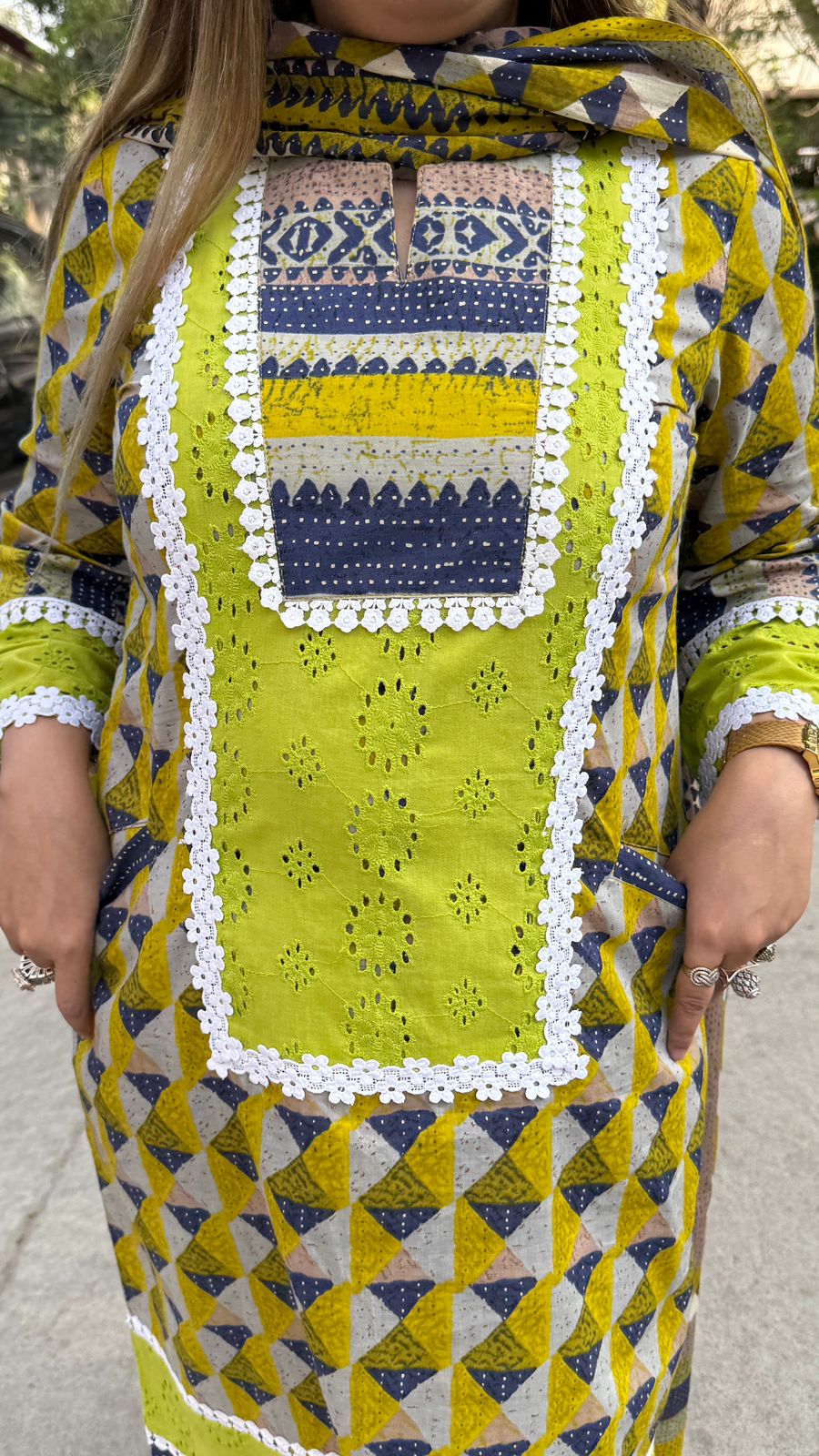 Pravina Cotton Suit Set- Green