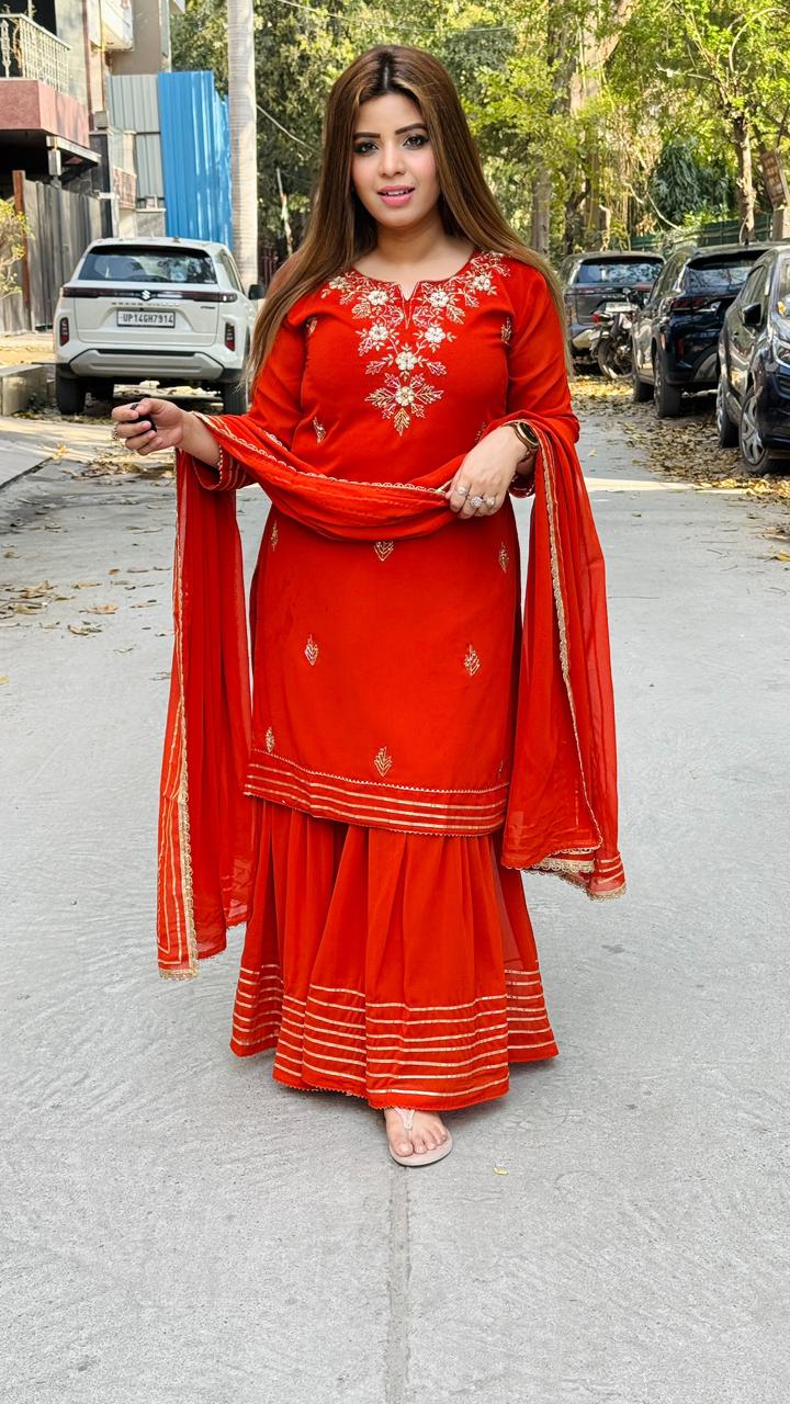 Rehnoor Sharara Set- Black, Orange