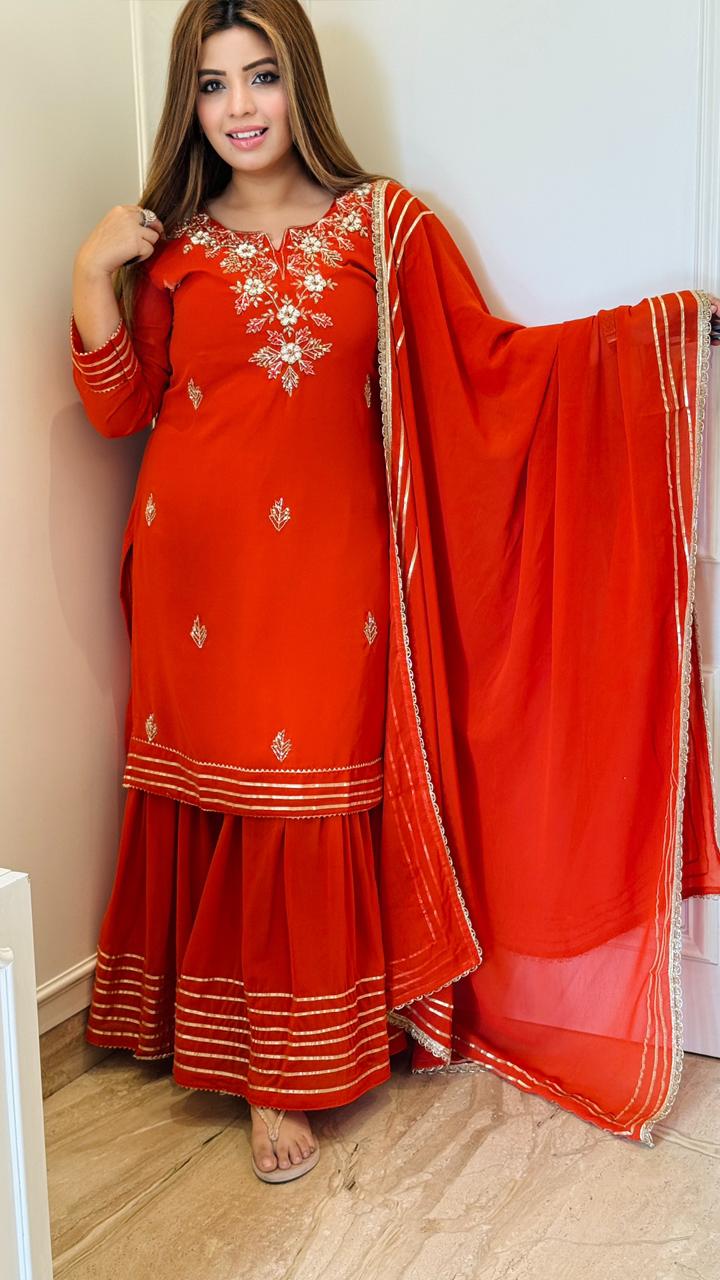 Rehnoor Sharara Set- Black, Orange