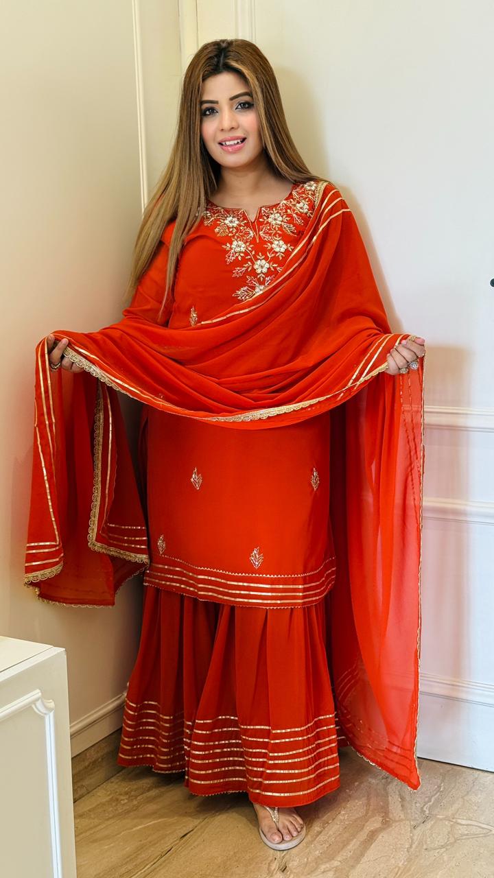Rehnoor Sharara Set- Black, Orange