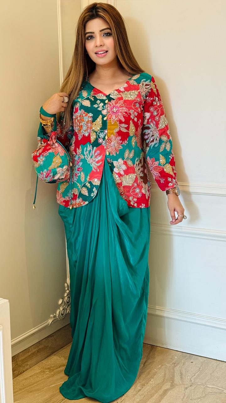 Zevnara Indo-Western Dress- Red, Green, Blue, Pink