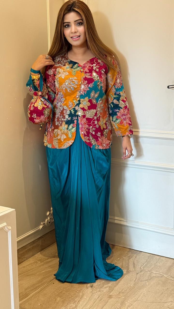 Zevnara Indo-Western Dress- Red, Green, Blue, Pink