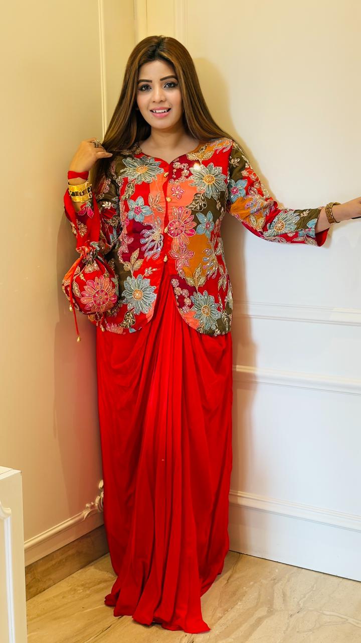 Zevnara Indo-Western Dress- Red, Green, Blue, Pink