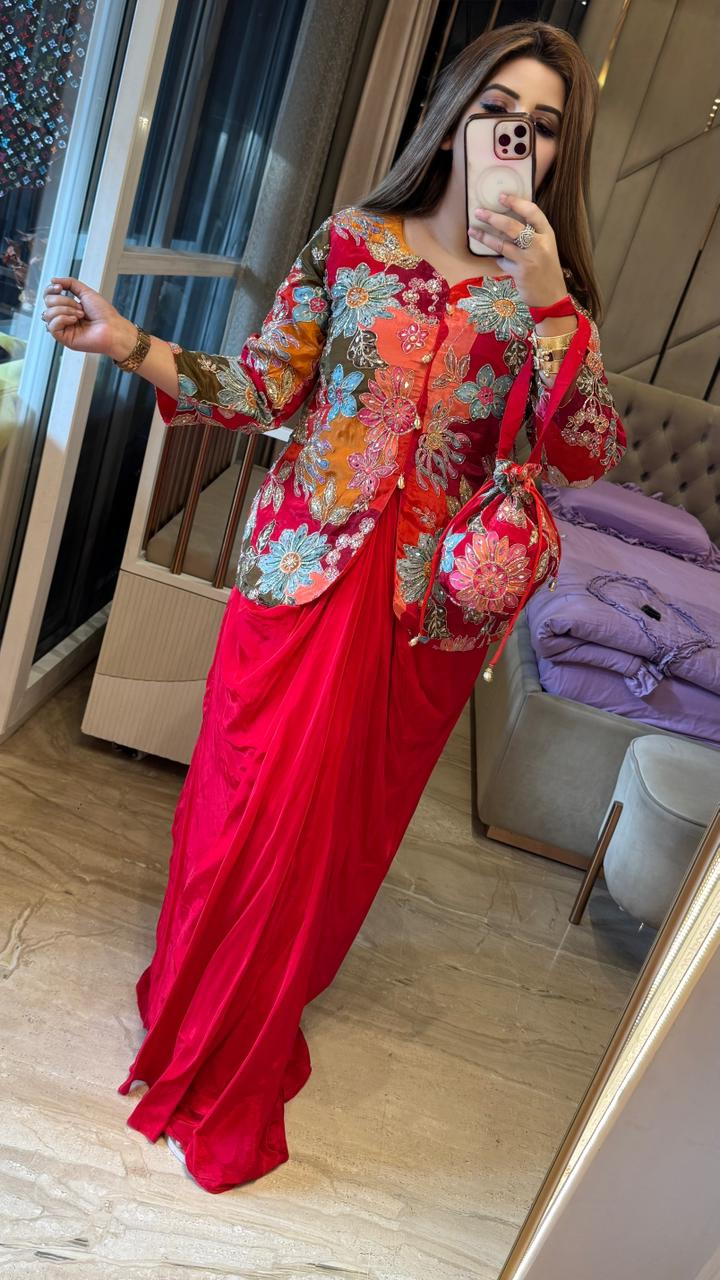Zevnara Indo-Western Dress- Red, Green, Blue, Pink
