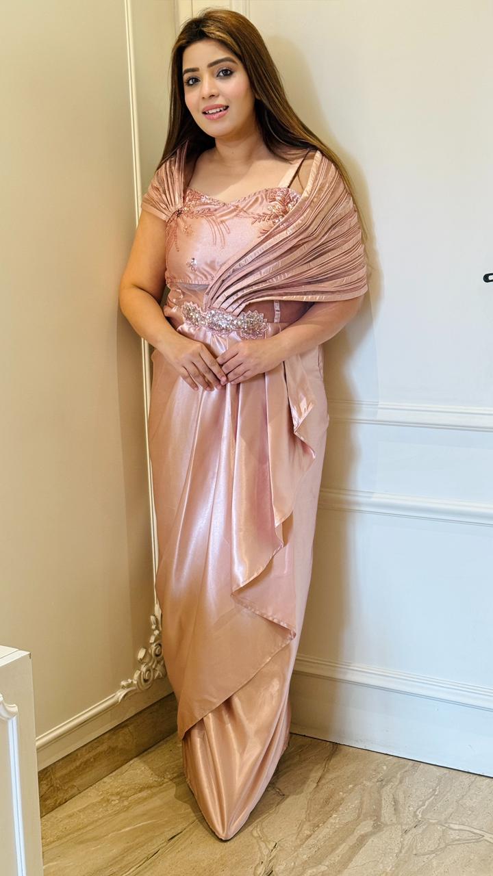 Reyshika  Drape Saree- Pink