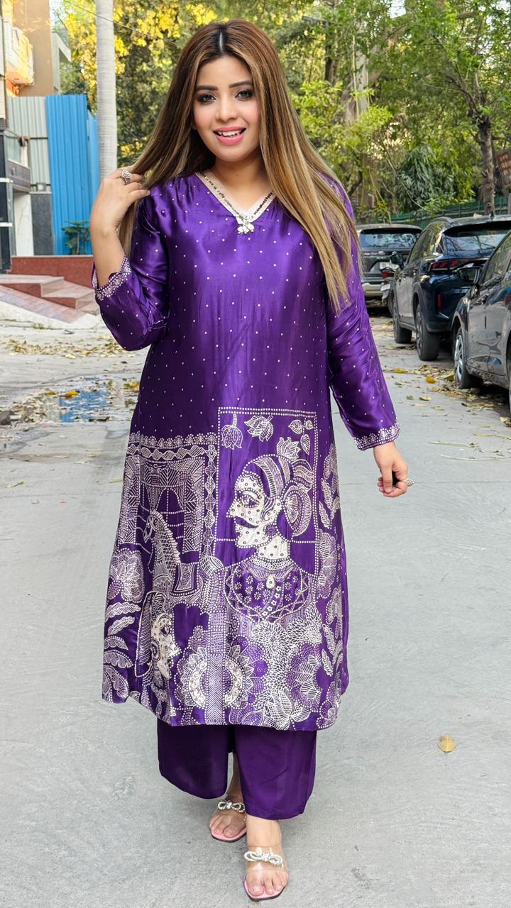 Vamika Kurta Set- Purple, Pink