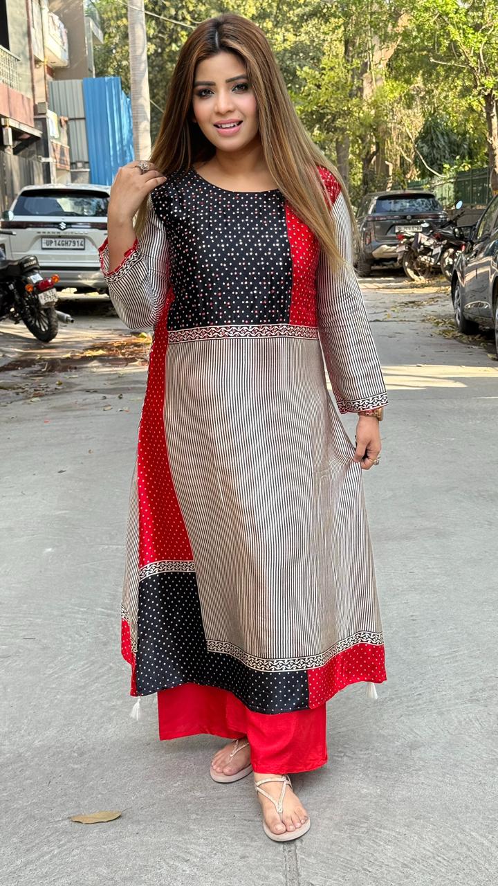 Vaidehi Kurta Set- Red, Purple, Yellow
