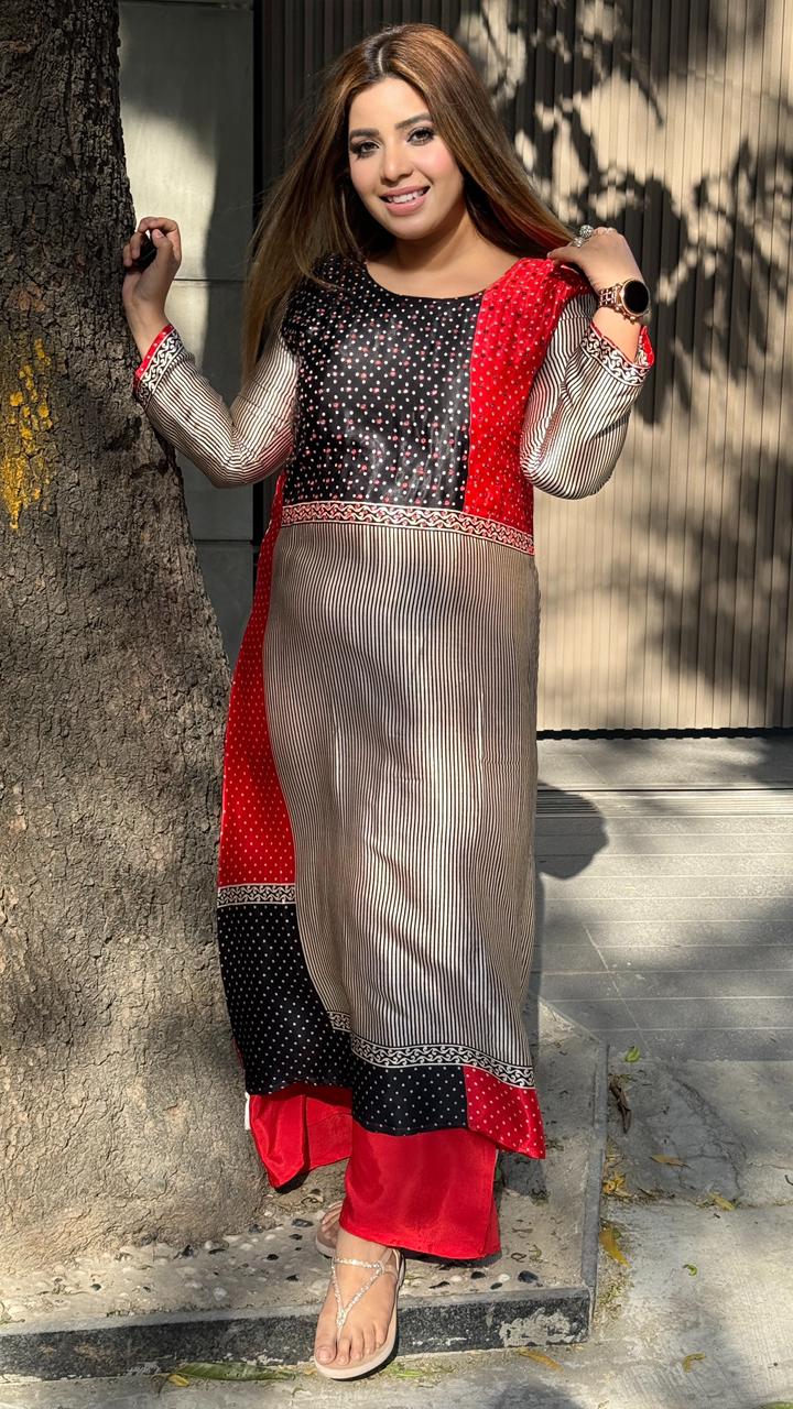 Vaidehi Kurta Set- Red, Purple, Yellow