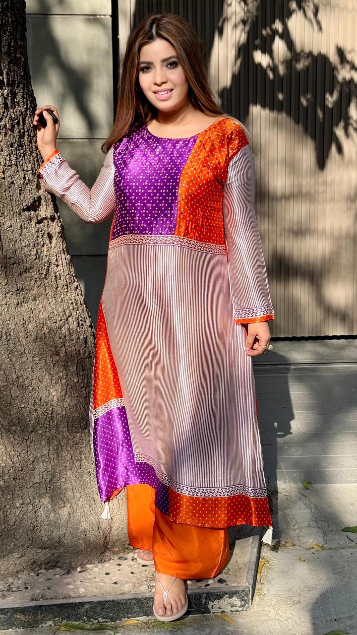 Vaidehi Kurta Set- Red, Purple, Yellow