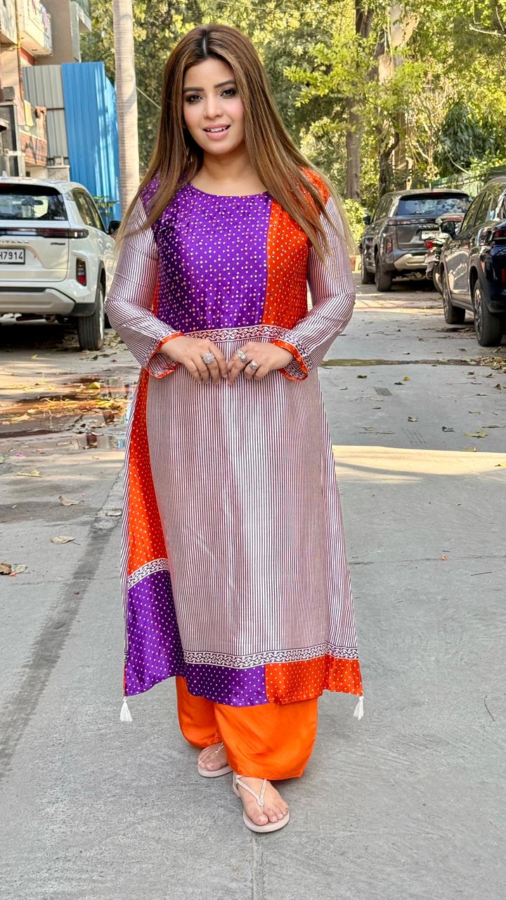 Vaidehi Kurta Set- Red, Purple, Yellow