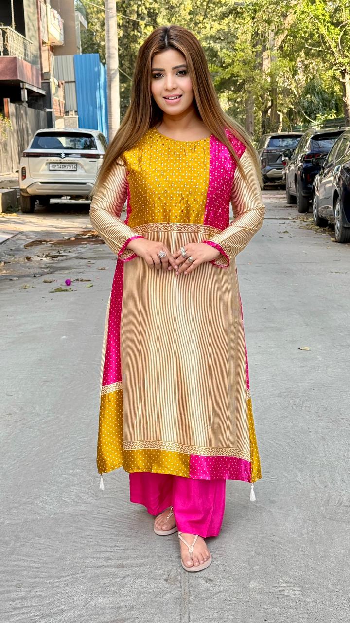 Vaidehi Kurta Set- Red, Purple, Yellow