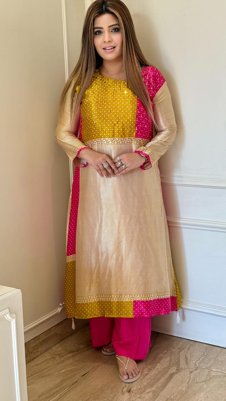 Vaidehi Kurta Set- Red, Purple, Yellow