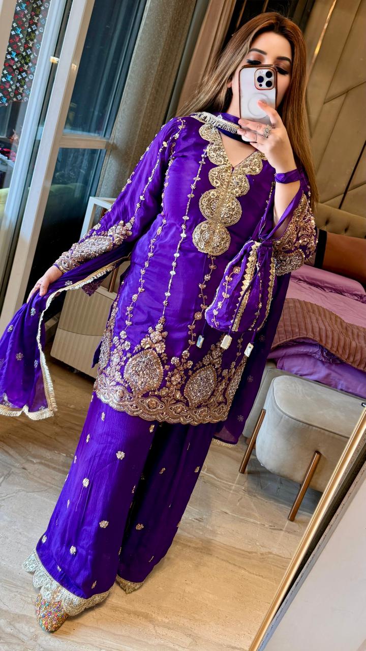 Aaradhika Plazo Suit Set- Purple, Pink