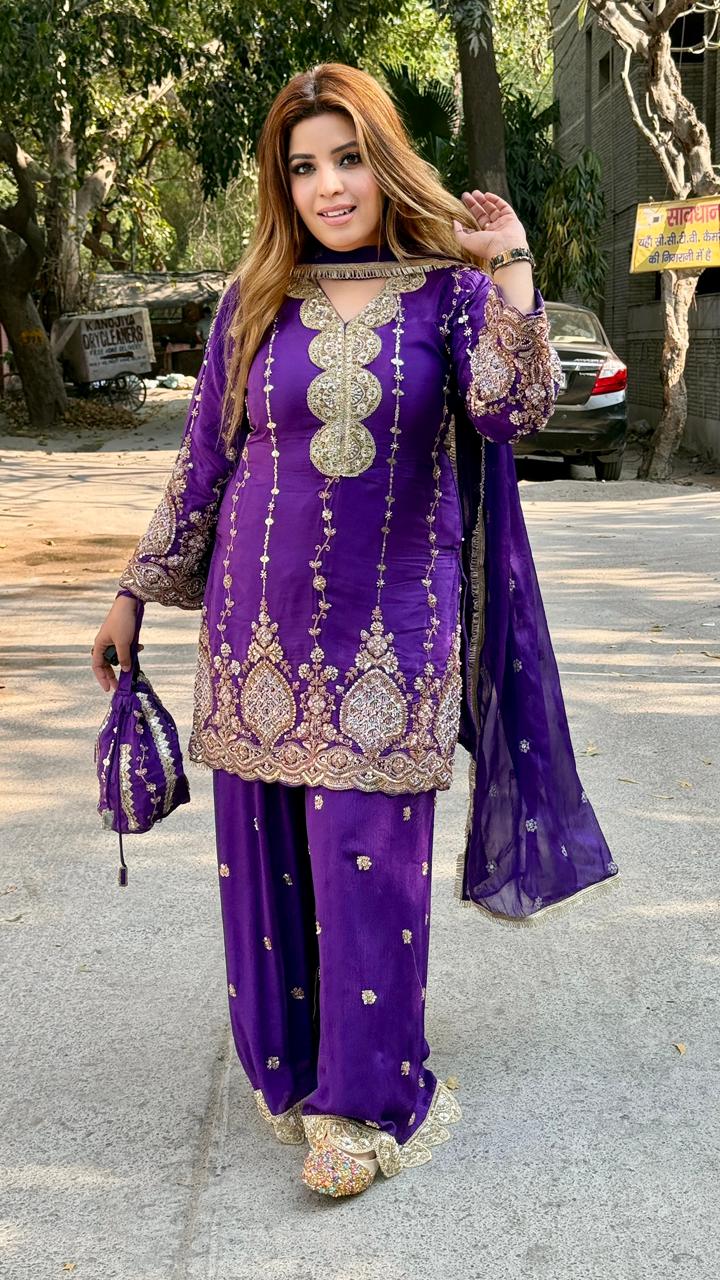 Aaradhika Plazo Suit Set- Purple, Pink