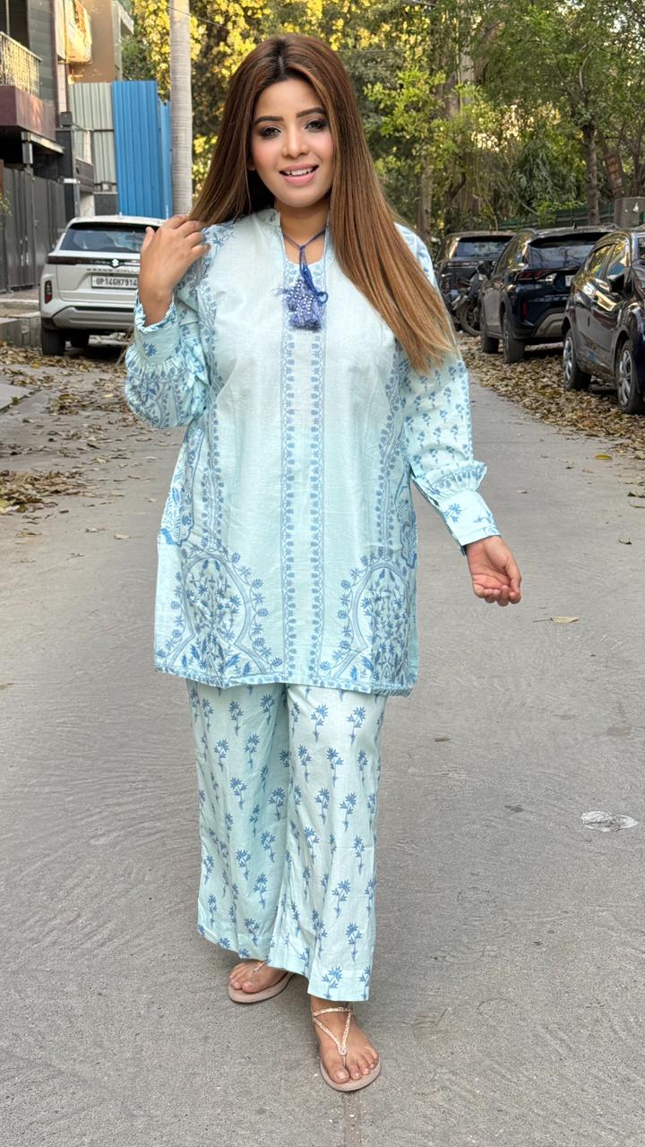 Kashvika Printed Cordset- Blue