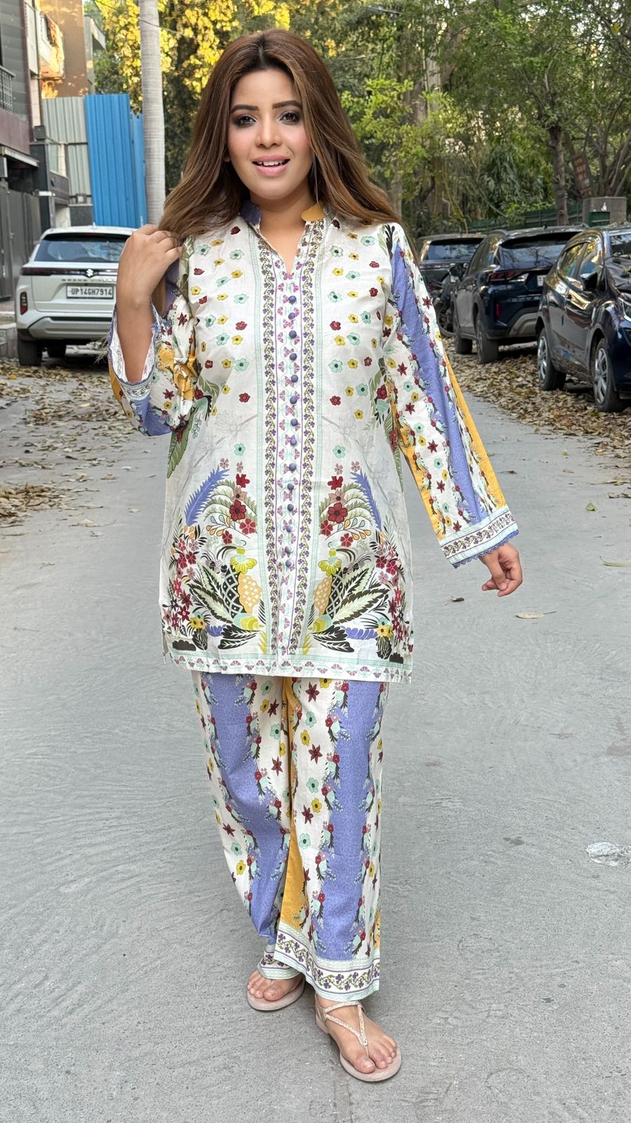 Mehernoor Lawn Cordset- Purple