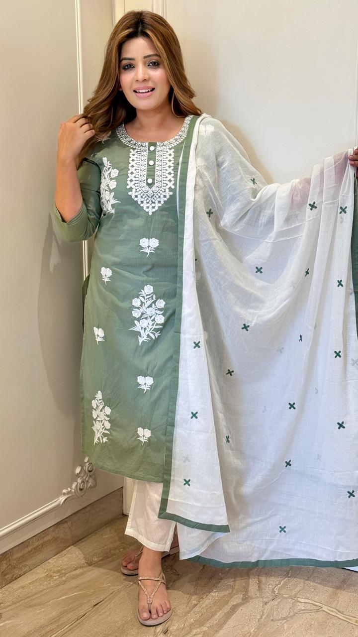 Aisha Suit Set- Green, Blue
