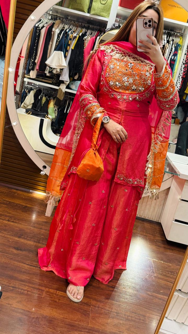 Reyasha Shimmer Peplum Set- Orange