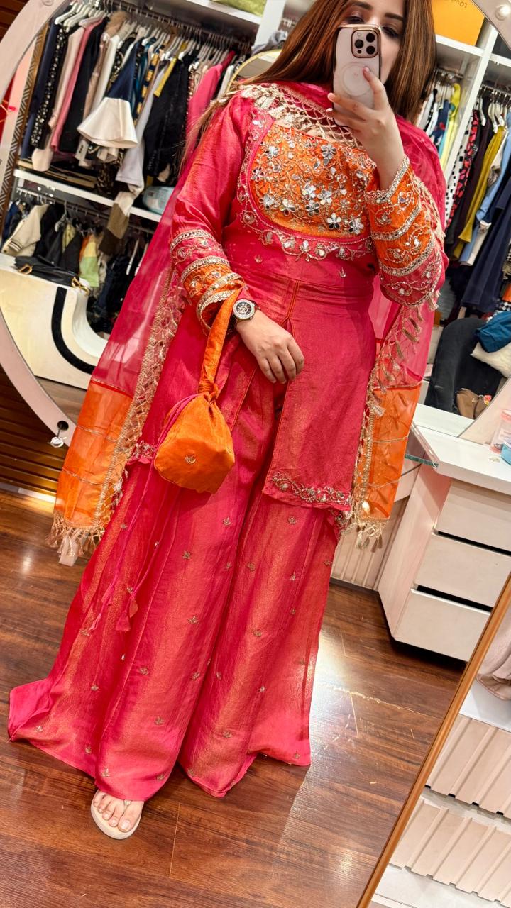 Reyasha Shimmer Peplum Set- Orange