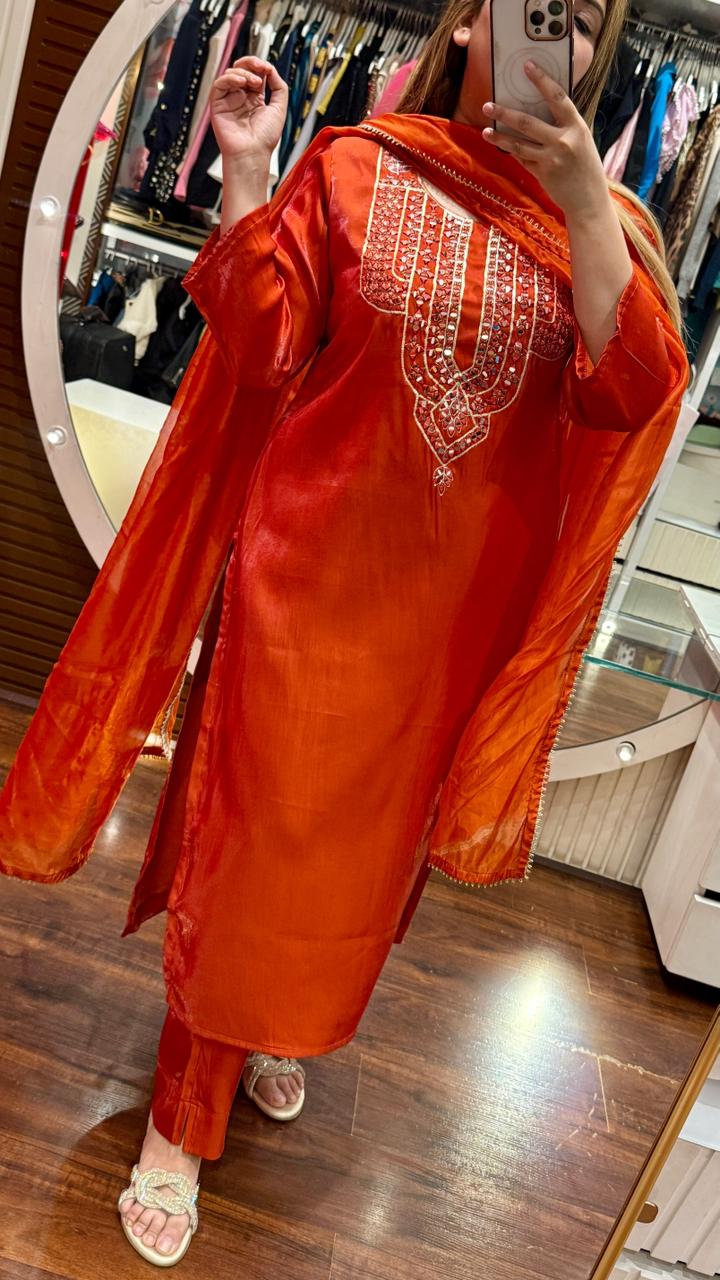 Noorvaya Suit Set- Orange, Purple