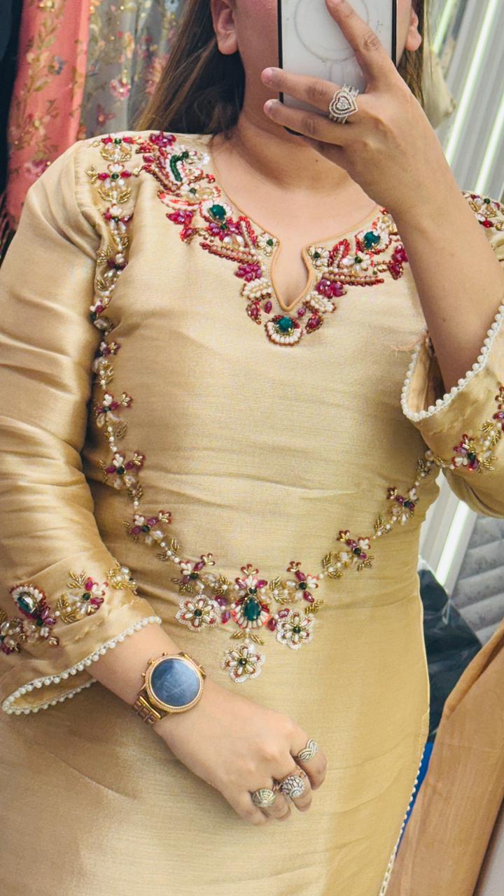 Zehvira Shimmer Suit Set- Beige