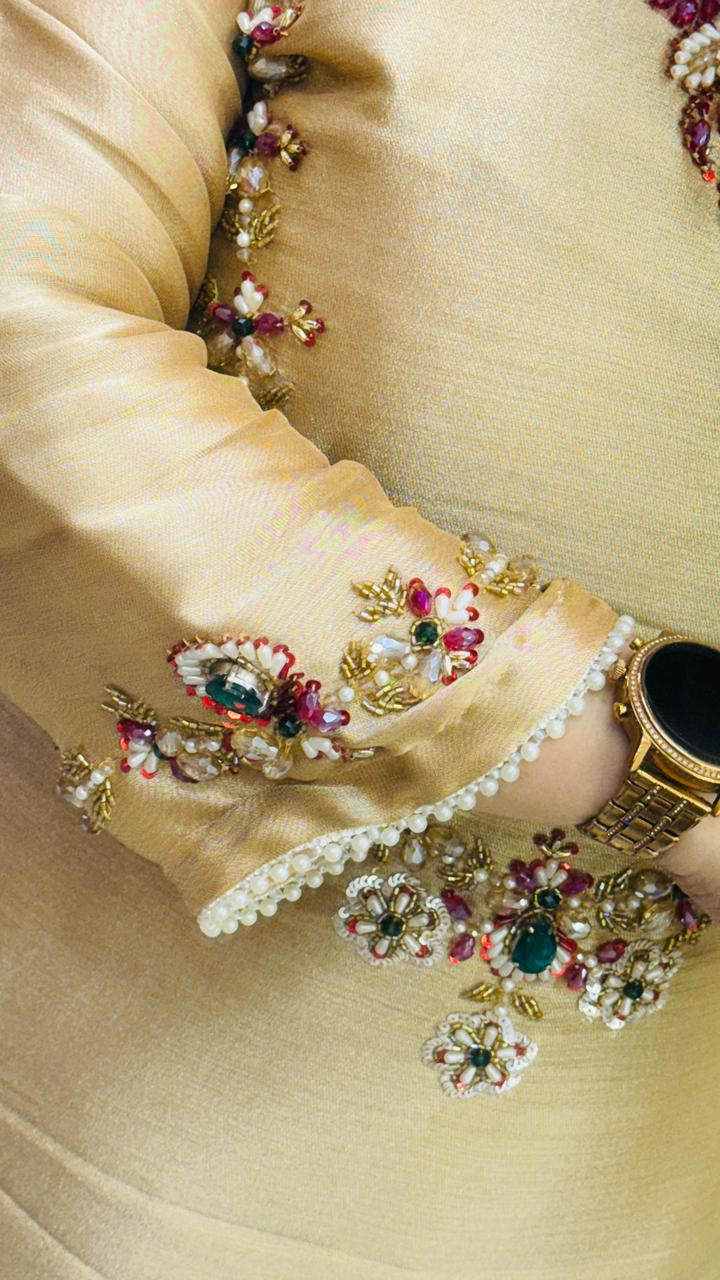 Zehvira Shimmer Suit Set- Beige