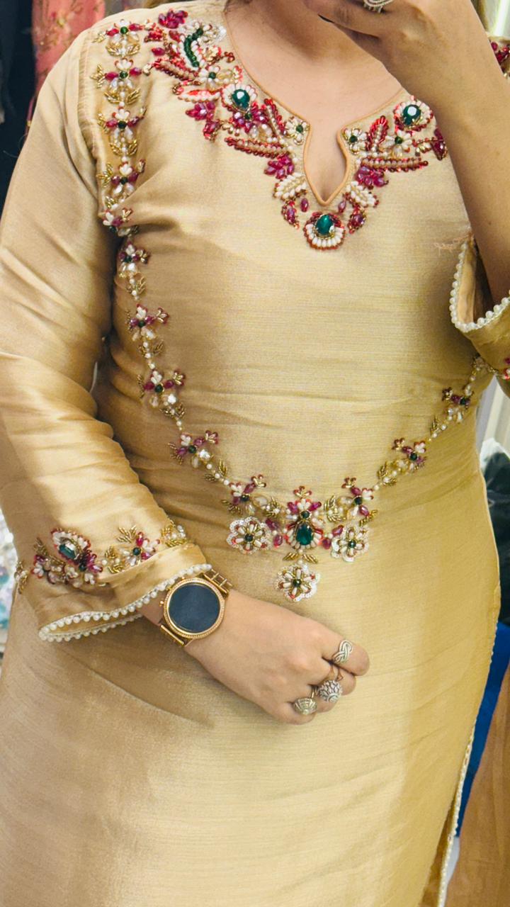 Zehvira Shimmer Suit Set- Beige