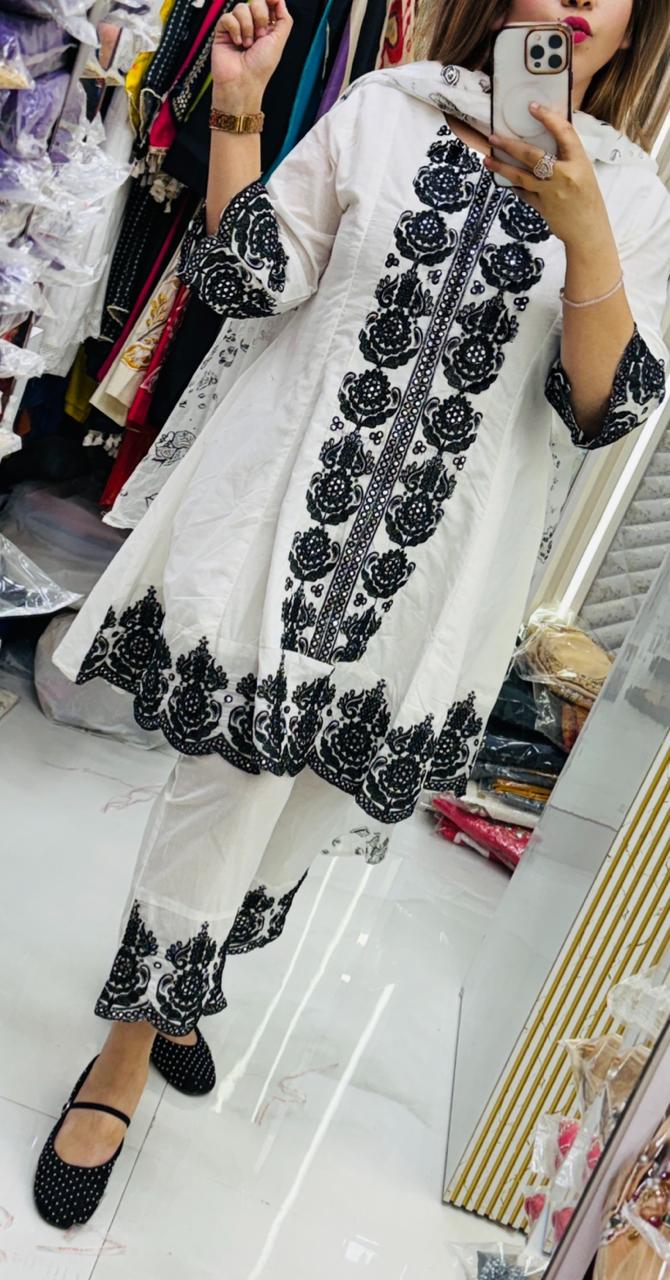 Aylina Cotton Peplum Suit Set- White