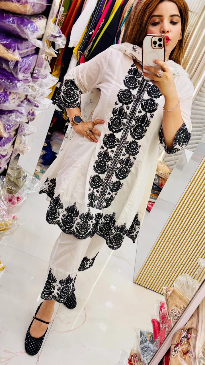 Aylina Cotton Peplum Suit Set- White