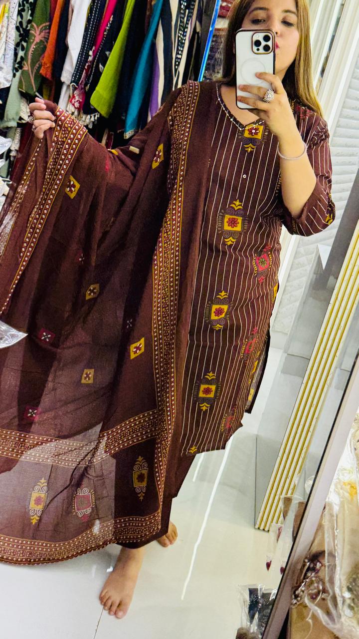 Anvira Suit Set- Brown, Pink, Blue, Navy, Maroon