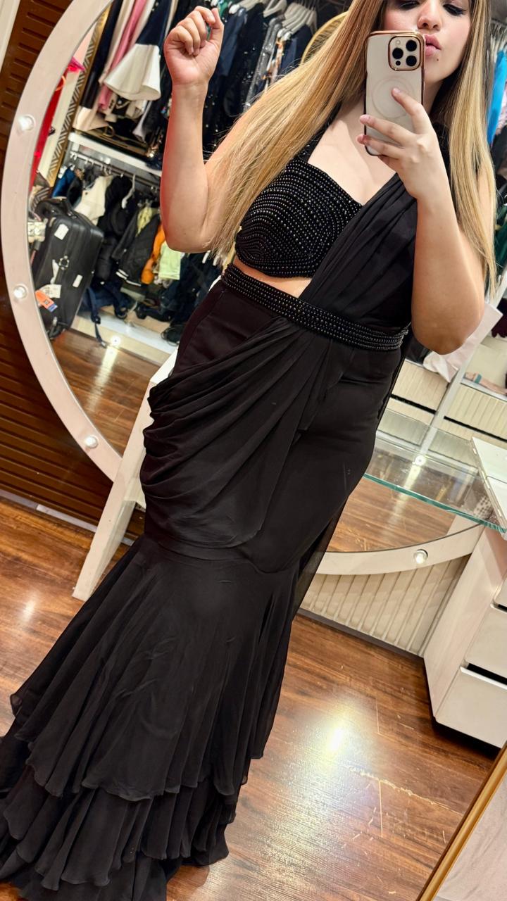 Pearlaya Drape Saree- Black