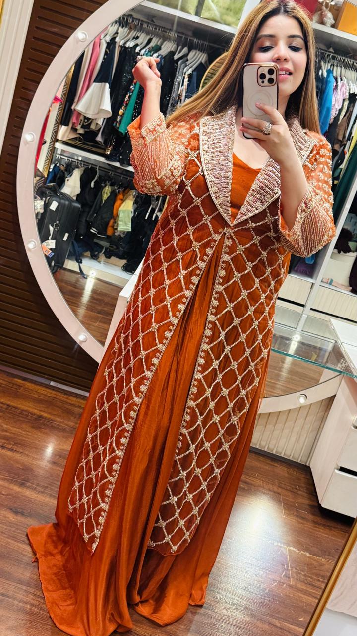 Tanvika Cape Gown- Orange