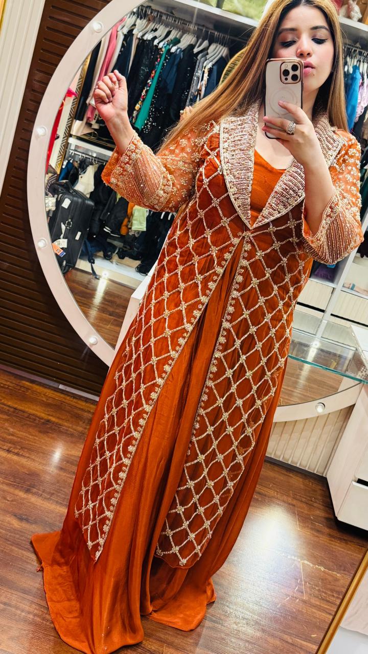 Tanvika Cape Gown- Orange