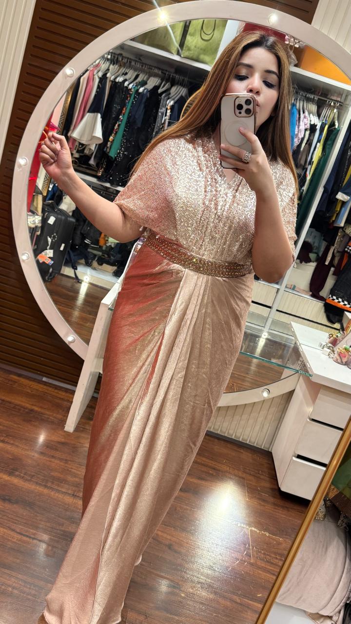 Rishika Drape Gown- Rose Gold