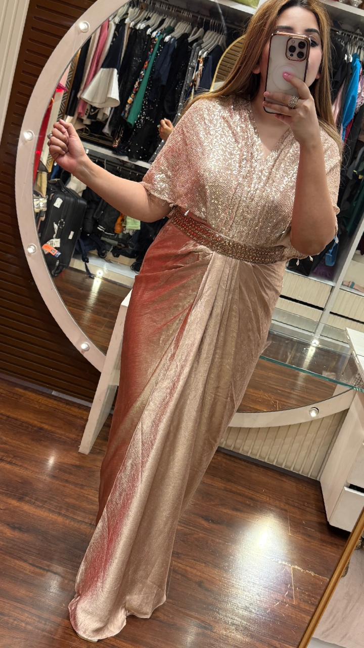 Rishika Drape Gown- Rose Gold