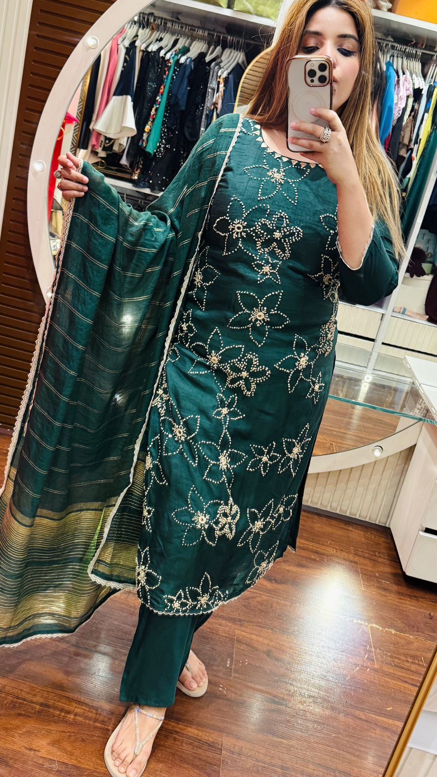 Zarvika Dola Silk Set- Green, Yellow, Pink