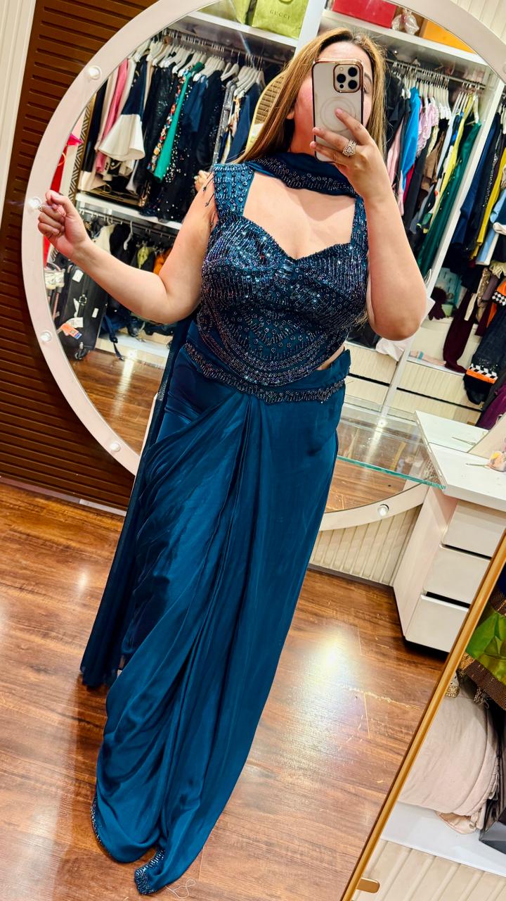 Iravika Drape Saree- Blue