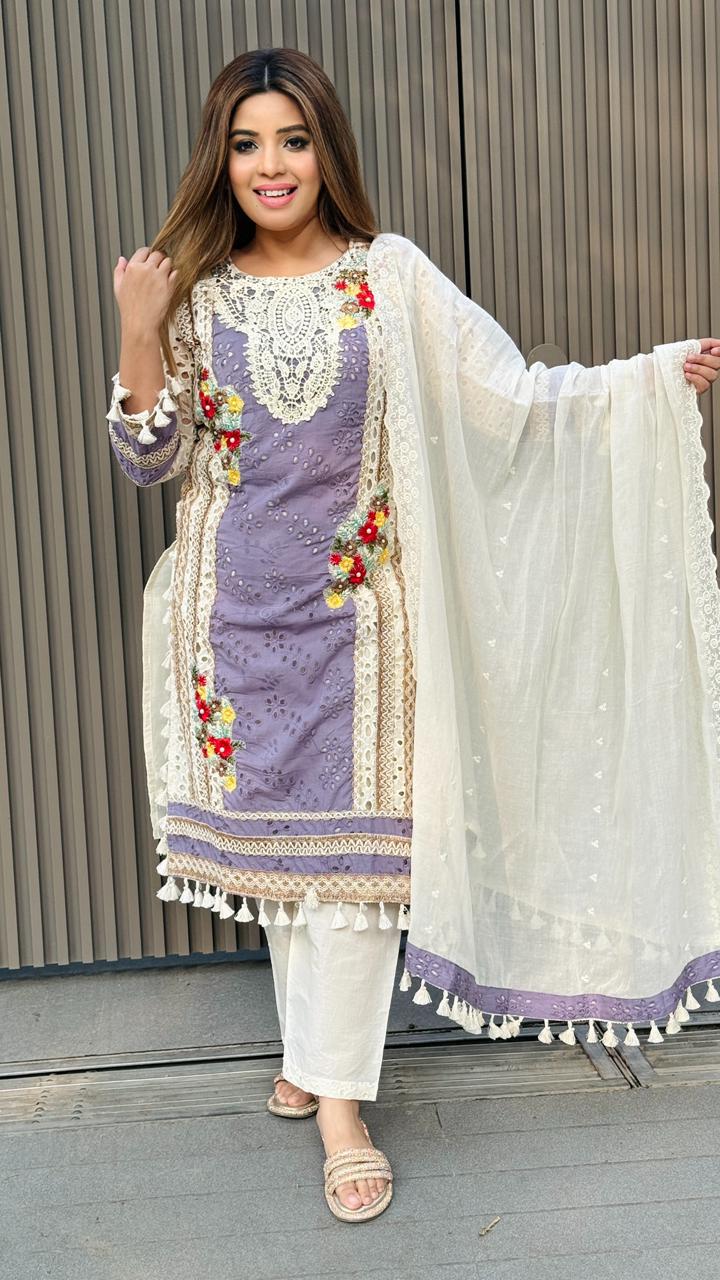 Aavnika Suit Set- Green, Lavender, Yellow, Orange