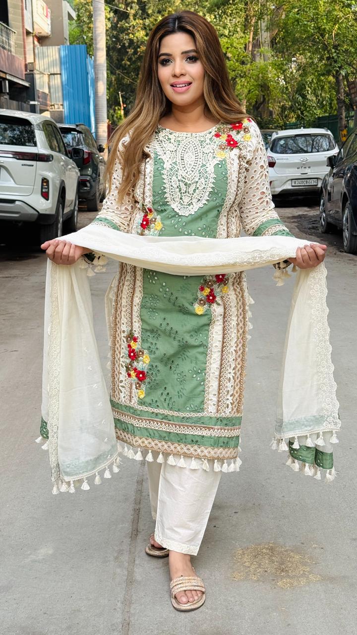 Aavnika Suit Set- Green, Lavender, Yellow, Orange