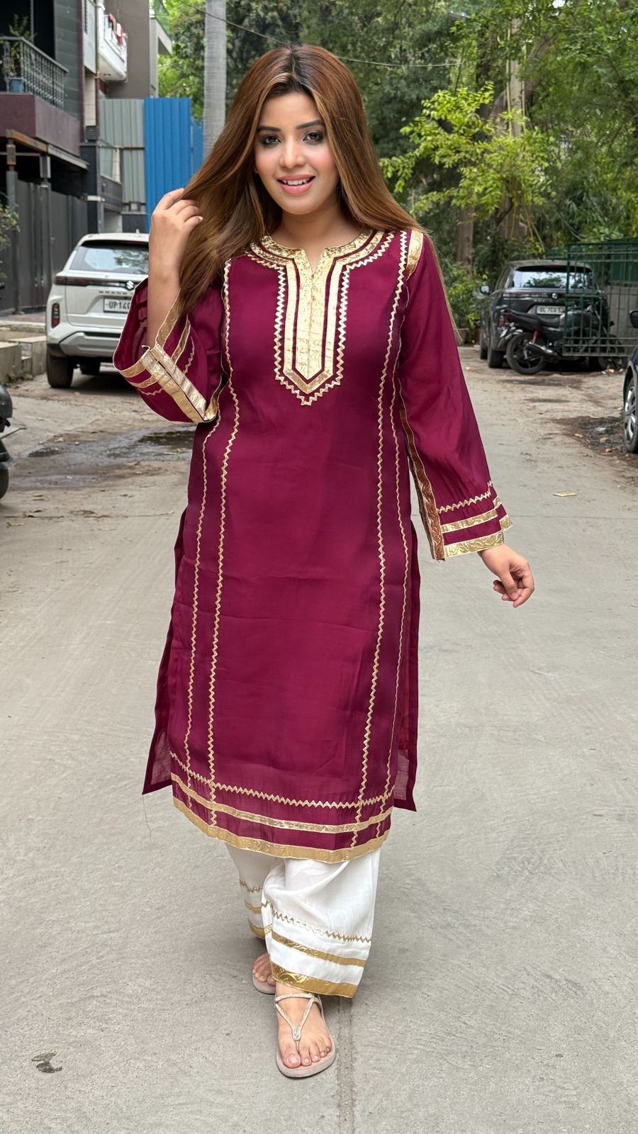 Zehara Farshi Silk Set- Purple, Green, Red