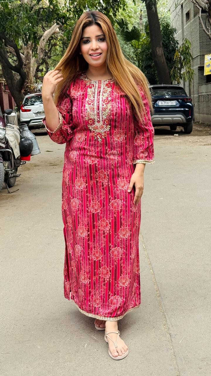 Zehmina Firan Kurti- Magenta, Orange, Pink