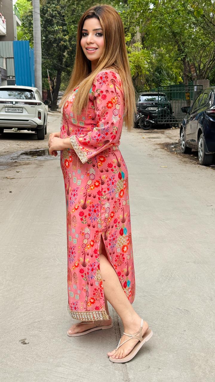 Zehmina Firan Kurti- Magenta, Orange, Pink