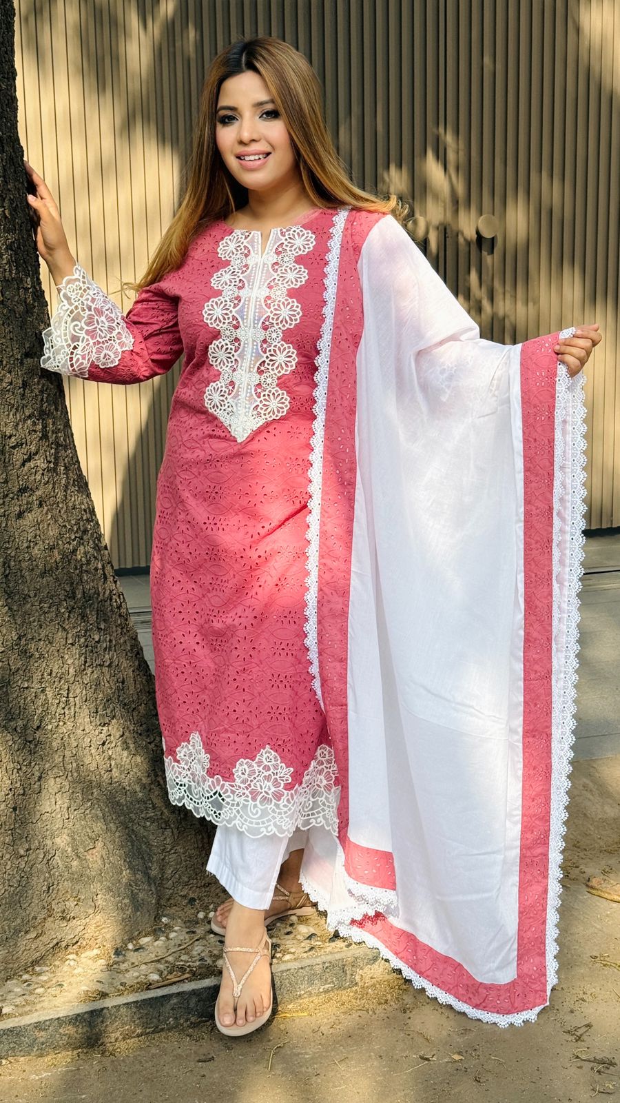 Aavisha Schiffli Suit Set- Green, Lavender, Pink