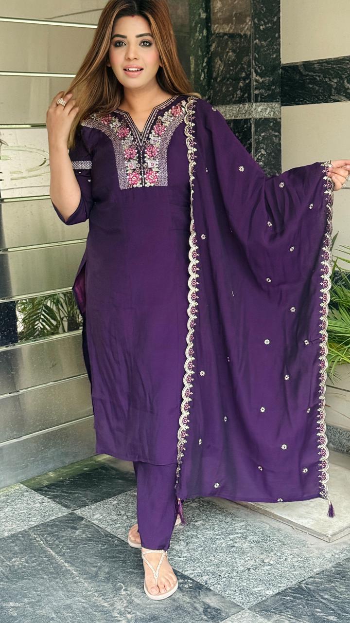 Zarvielle Cotton Printed Suit Set- Orange, Purple, Blue, Green