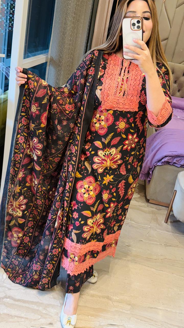 Orvaya Cotton Suit Set- Black