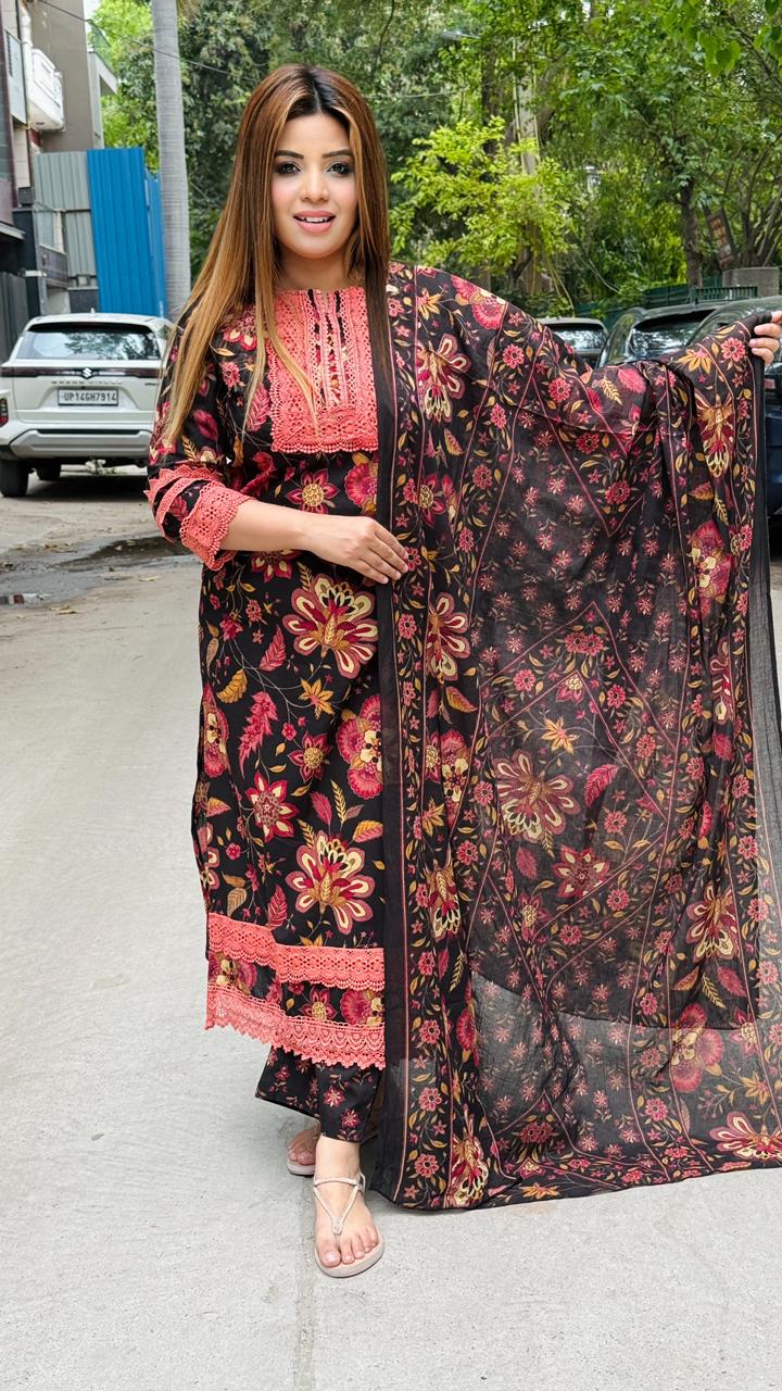 Orvaya Cotton Suit Set- Black