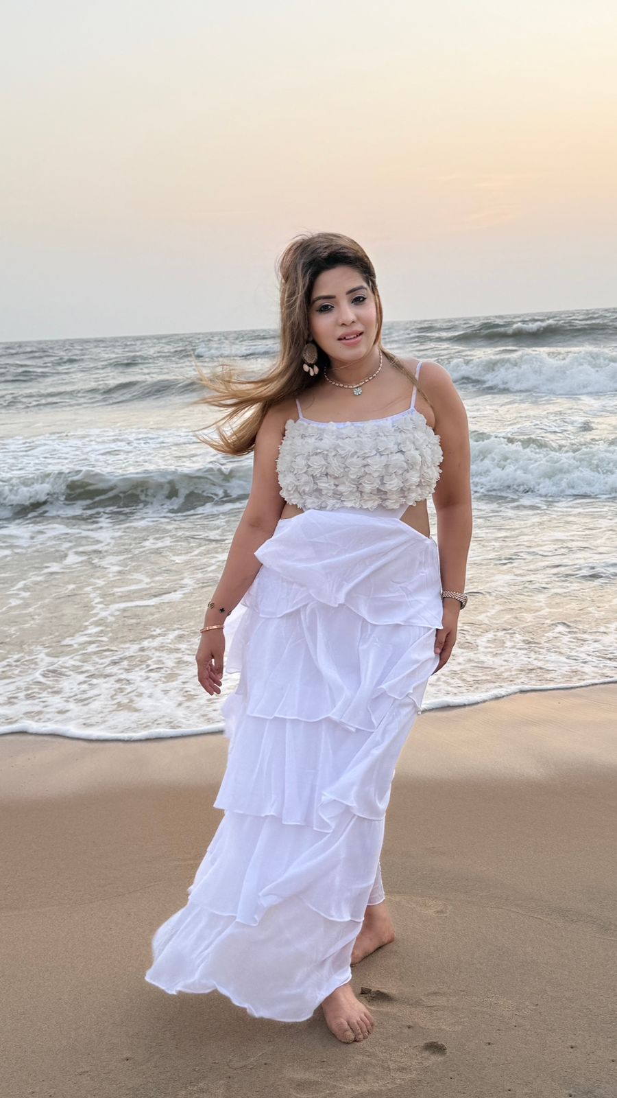 Mehvya Georgette Frill Dress- Navy, White